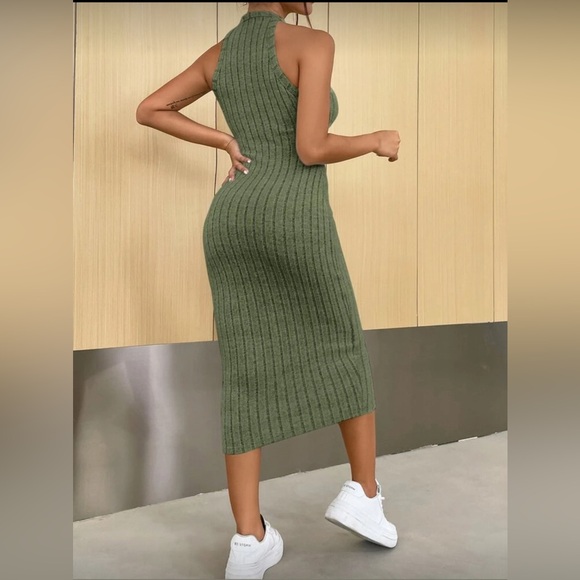 SHEIN Bundle Ribbed Midi Dresses in Olive and Light Blue Size Large - Picture 3 of 6